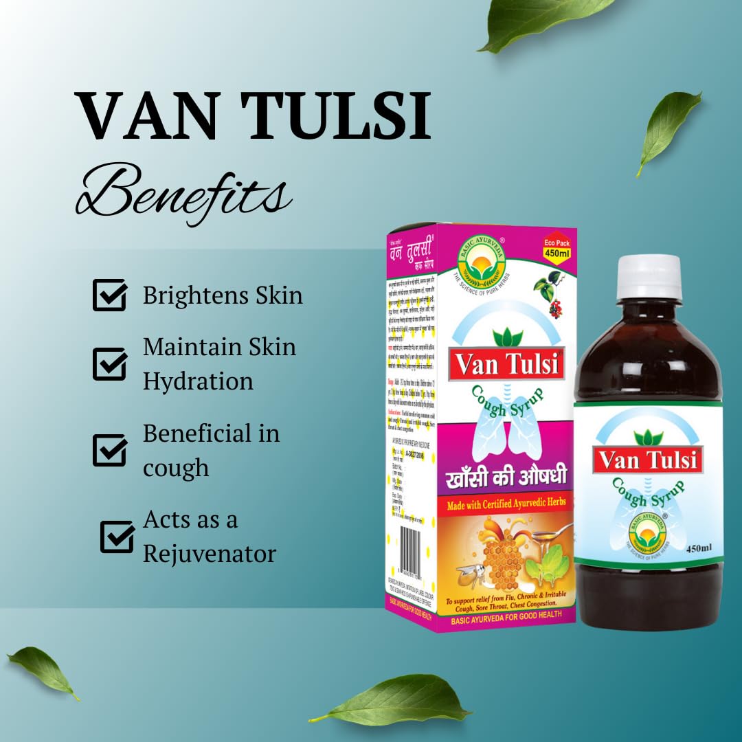 Basic Ayurveda Van Tulsi Cough Syrup 450 ml For Cough and cold, healthy immune response