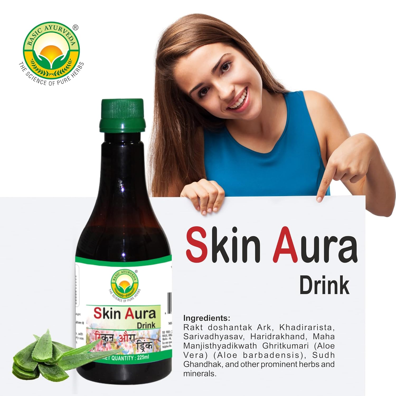 Basic Ayurveda Skin Aura Drink 255 ml For pimples and acne, dark spot, ring worms