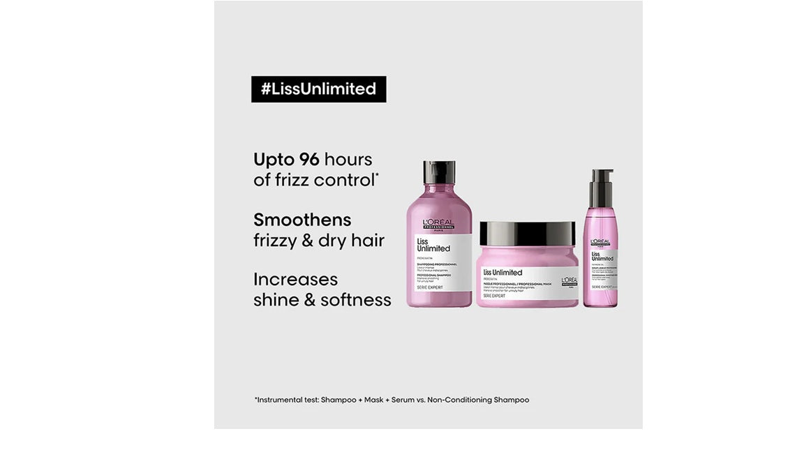 LOreal Professionnel Liss Unlimited Shampoo, Hair Mask & Hair Serum Serie Expert combo 125ml+300ml+250ml