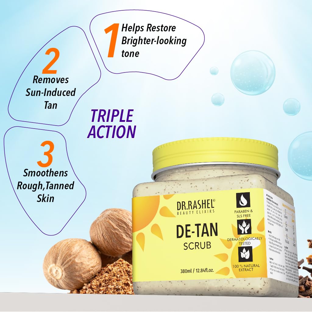 DR.RASHEL De-Tan Scrub For Face & Body (380 Ml) For Deep Exfoliation, Dead Skin Remove, Blackhead Remove