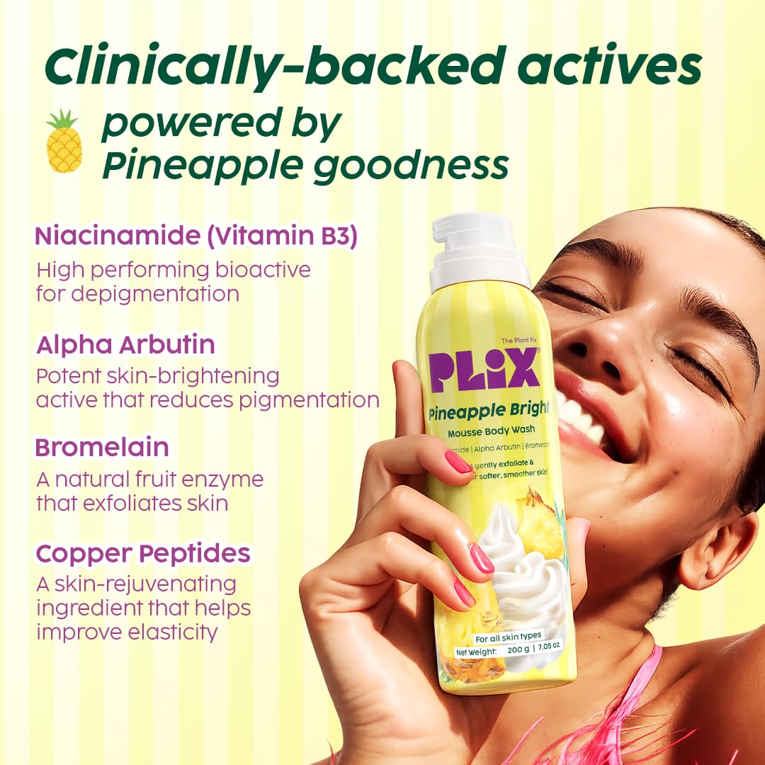 PLIX THE PLANT FIX Pineapple Bright Mousse Body Wash | Foamy mousse wash for Even-Toned Skin