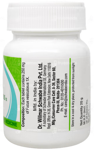 Dr Willmar Schwabe India Homoeopathic Fucus Vesiculosus 1X MT Tablets (20gm) for Indigestion Acidity Gas Thyroid