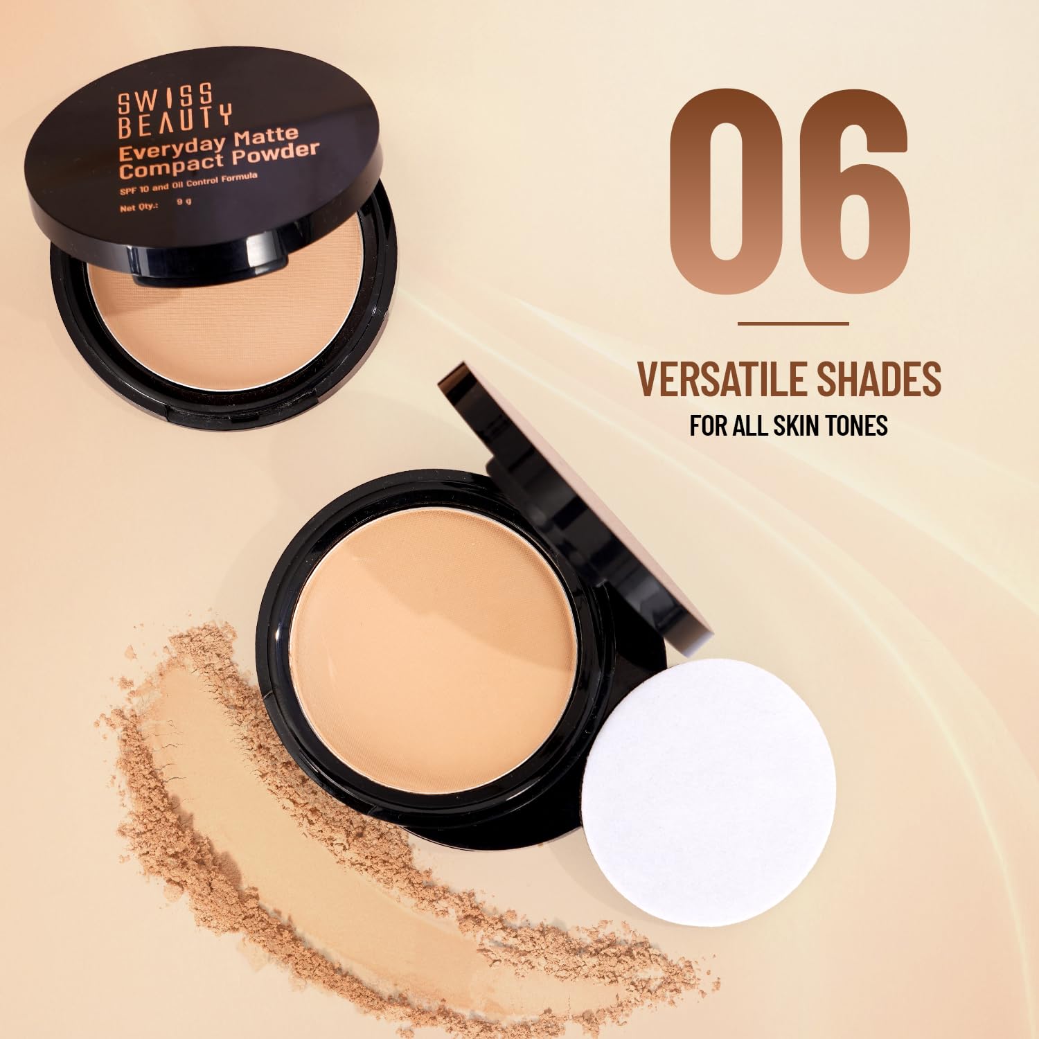 SWISS BEAUTY All Everyday Matte Compact with SPF 10 | Oil-Control Formula | Blurs Pores | Soft-Focus Finish | Enriched with Vitamin E | Shade- 06 Hazel, 9g