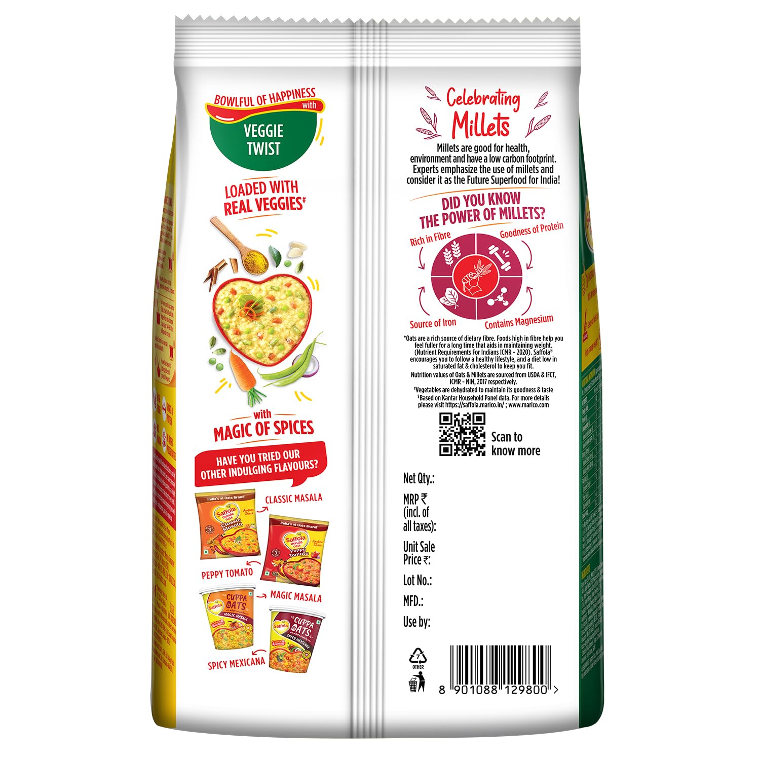 Saffola Masala Oats|500 G / 550 G |Veggie Twist|Tasty, Anytime Snack|Ready In 3 mins|