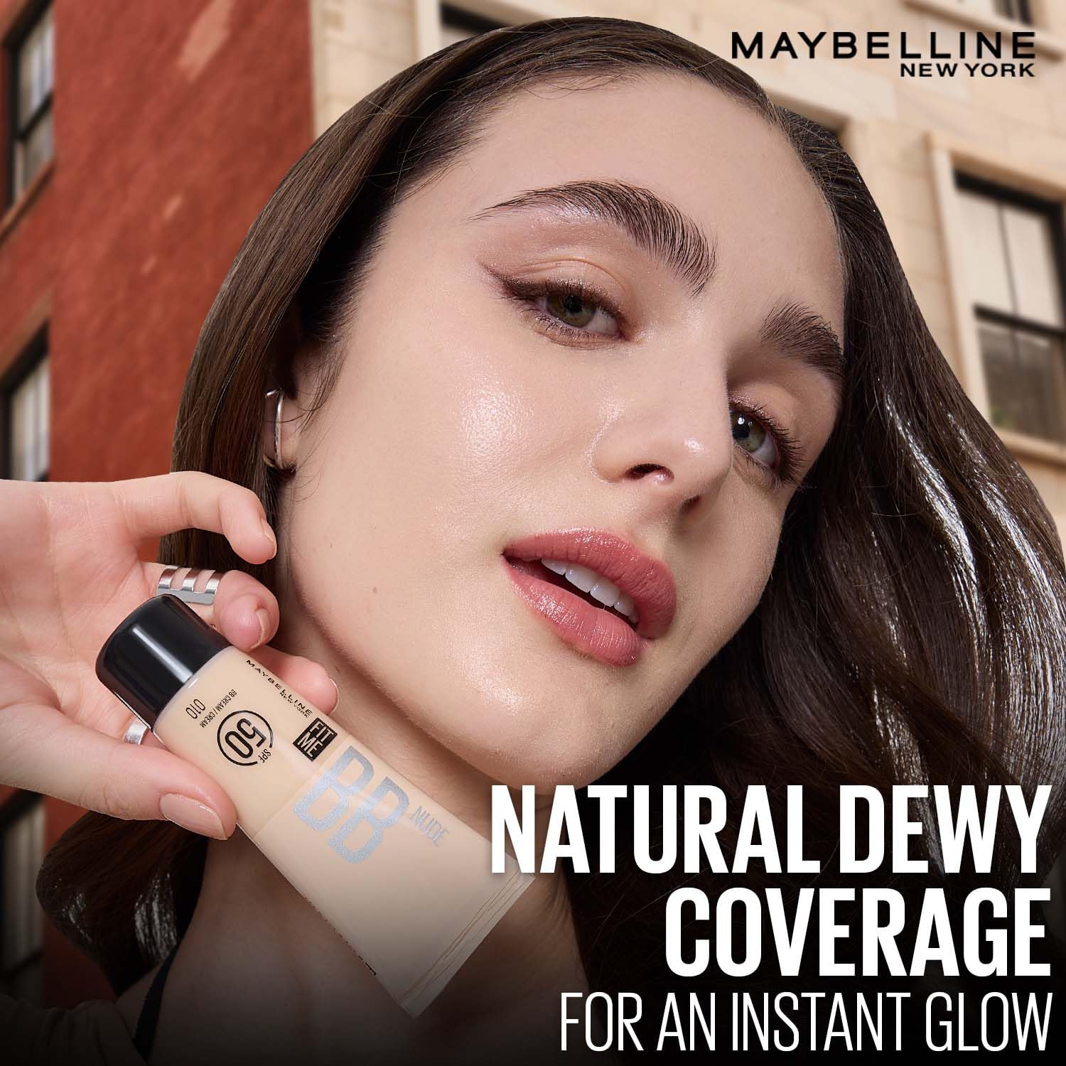 Maybelline New York Fit Me Glow BB Cream, SPF 50 + 24H Hydration With Niacinamide & Hyaluronic Acid, Dewy Finish for Normal to Dry Skin- Shade 20, 25ml