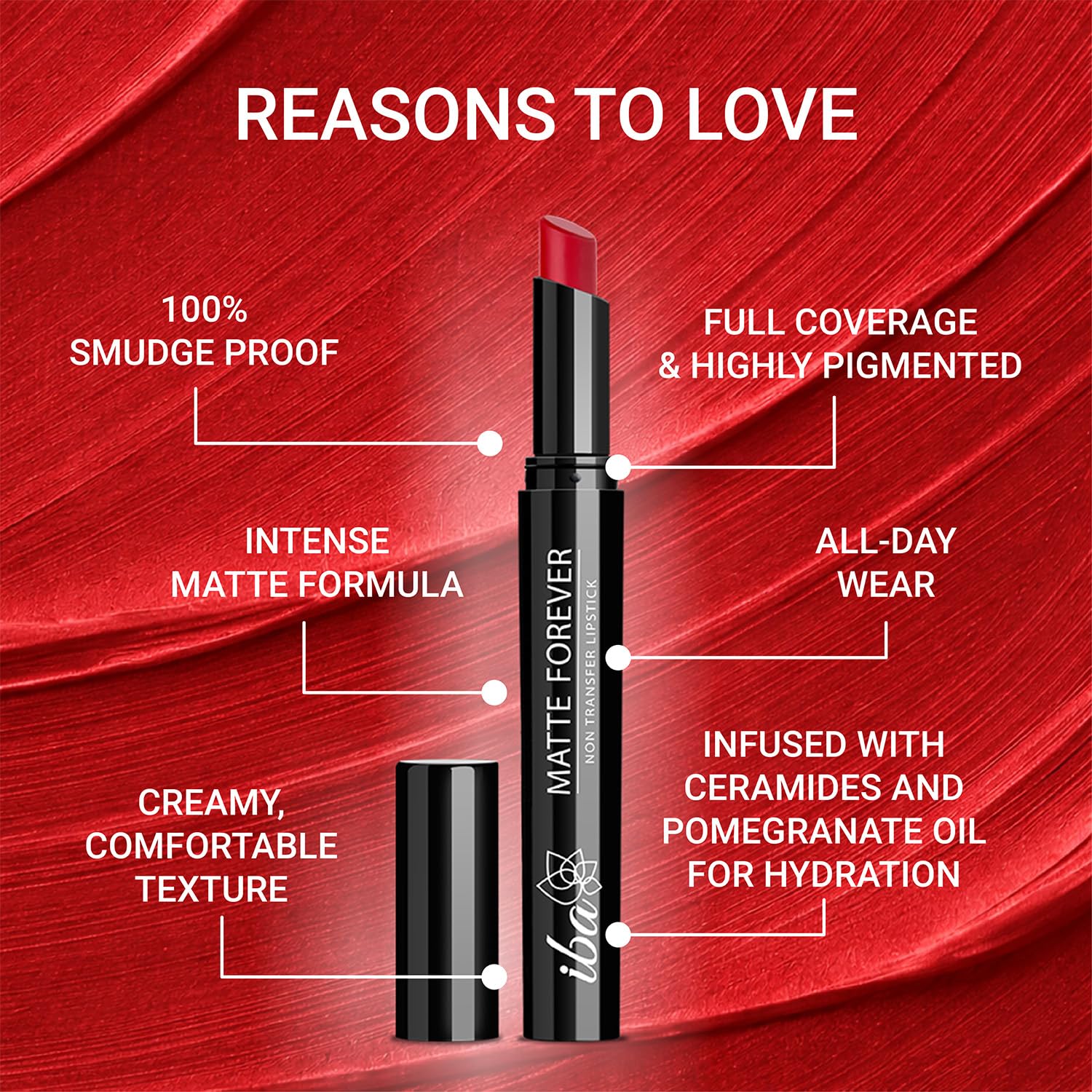 Iba Matte Forever Non-Transfer Lipstick for Women - 11 Nikkah Red 2g