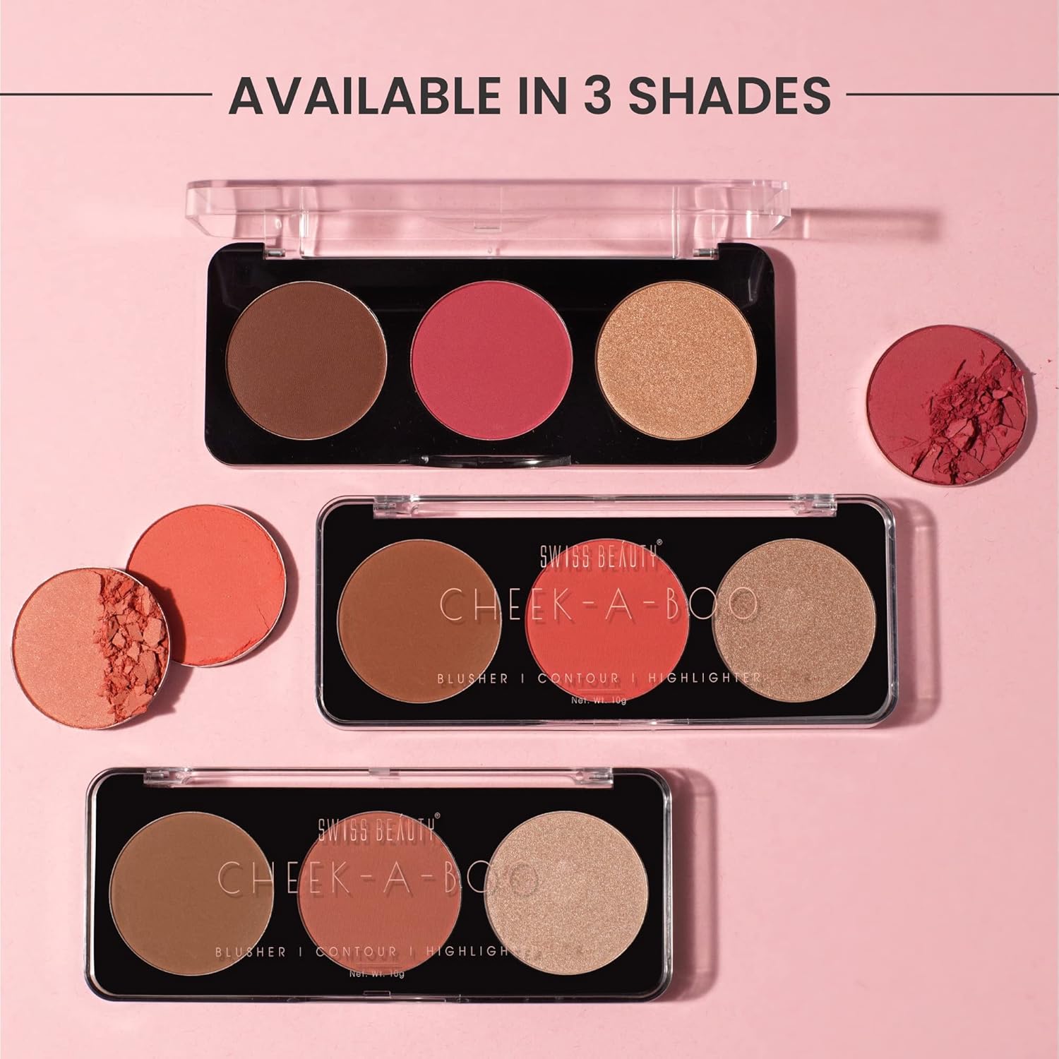 Swiss Beauty Cheek-A-Boo 3-in-1 Face Palette – Blusher, Contour & Highlighter | Highly Pigmented, Blendable & Lightweight | Long-Lasting Makeup Palette for All Skin Tones | 8g, Shade- 01