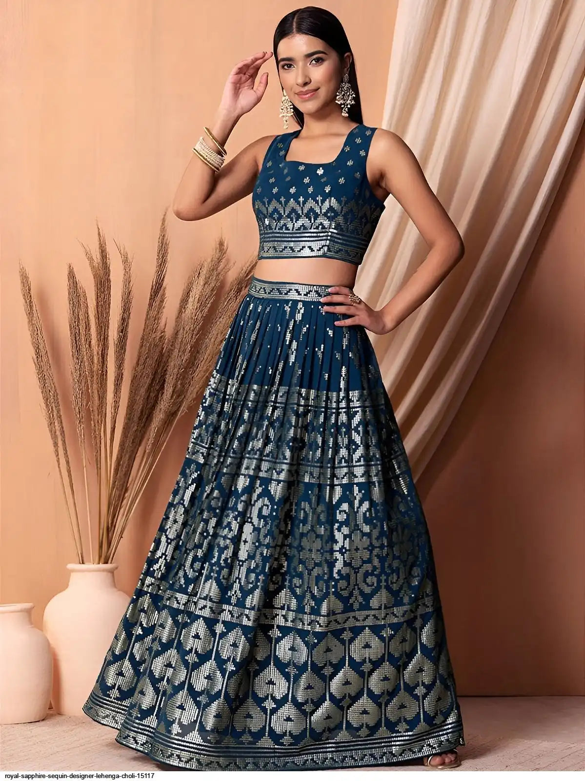 ROYAL SAPPHIRE SEQUIN DESIGNER LEHENGA CHOLI 15117