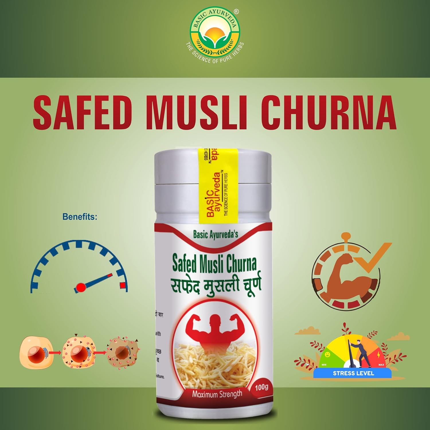 Basic Ayurveda Safed Musli Churna 100g For blood sugar levels, oxidative stress, anxiety