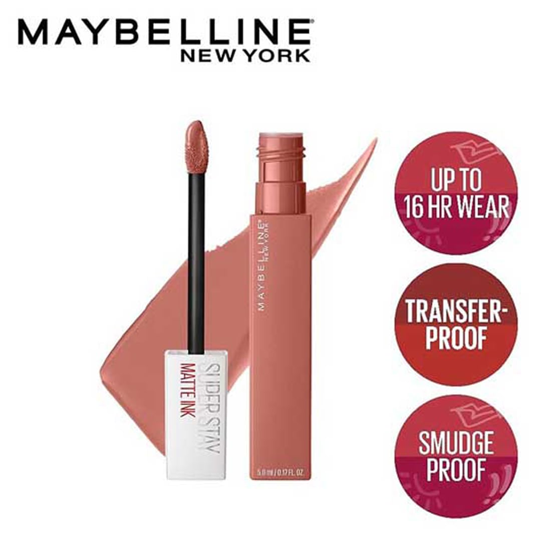 Maybelline New York Liquid Matte Lipstick, Long Lasting, 16hr Wear, Superstay Matte Ink, 65 Seductress, 5ml