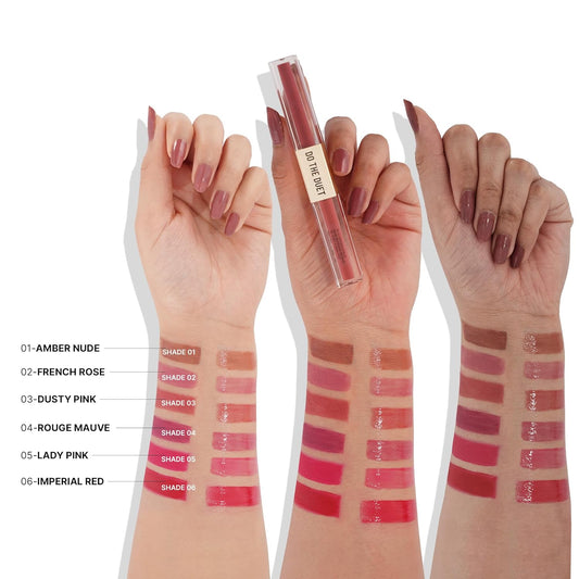 Swiss Beauty Select Do The Duet Lipstick | Matte Liquid Lipstick + Tinted Gloss | Infused with Vitamin E and Jojoba Oil | Shade-Imperial Red, 3ml |