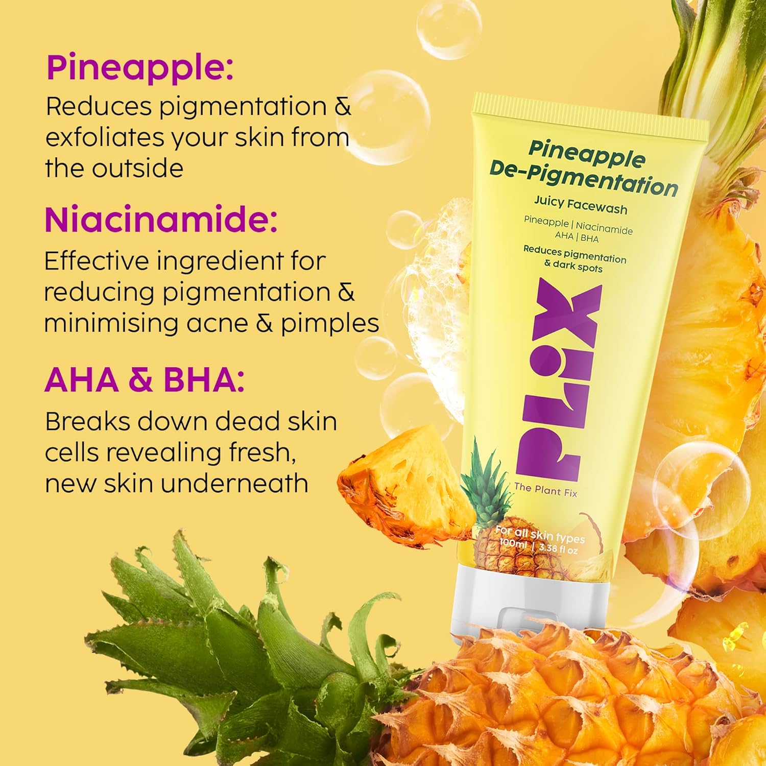 The Plant Fix Plix 5% Pineapple Foaming Facewash For Depigmentation,100ml