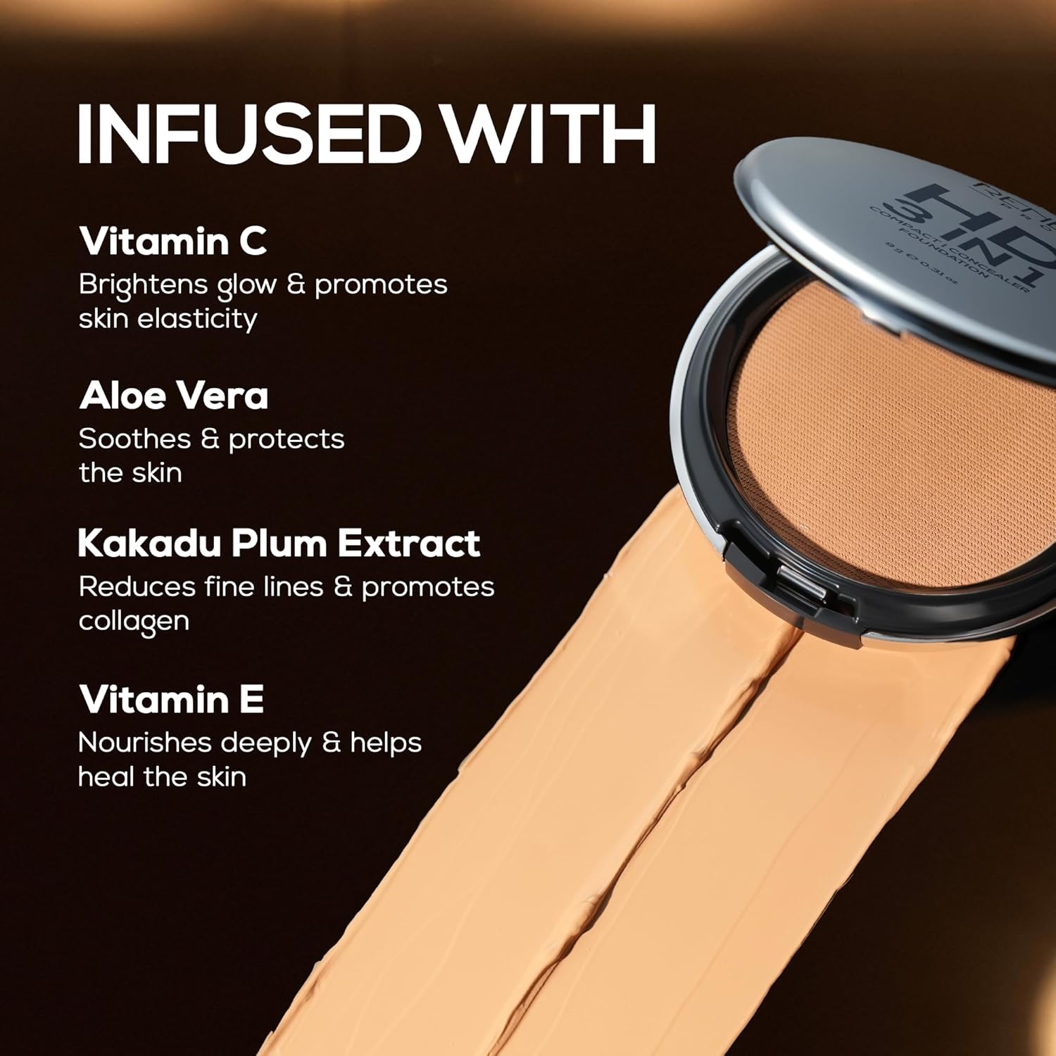RENEE PRO HD 3 In 1 Compact,Concealer, Foundation - Noix, SPF 20, Matte Finish, High Coverage, Ultralight & Silky Smooth Finish, Enriched With Vitamin E, C & Aloe Vera - 9 Gm
