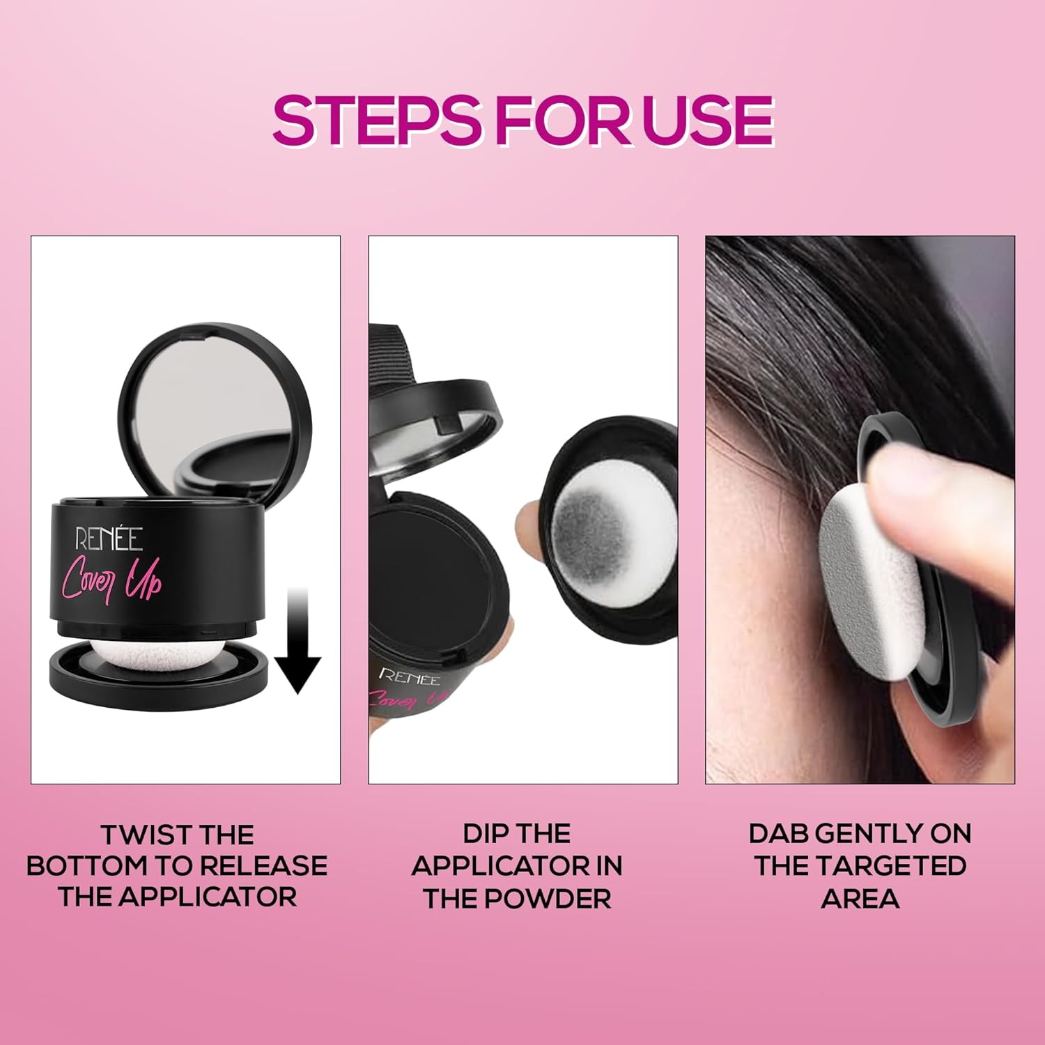 RENEE Cover-Up Hair Powder - Black | Covers Grey Roots & Bald Spots Instantly | Highly Pigmented, Fuller & Denser Look | Long-Lasting | Matte Finish | Fine Powder | Flawless Application | 4gm