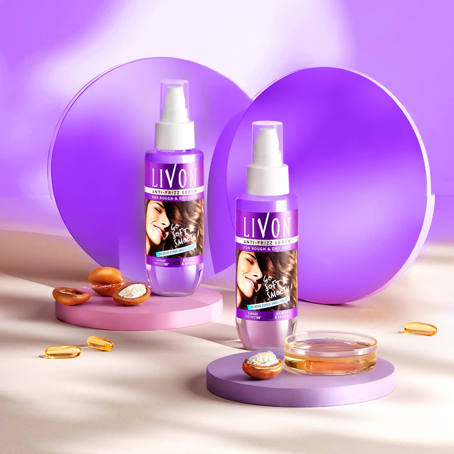 Livon Serum for Women & Men |For Dry & Rough Hair for 24 Hour Frizz-free Smoothness |With Argan Oil & Vitamin E |50 ml (Pack of 2)