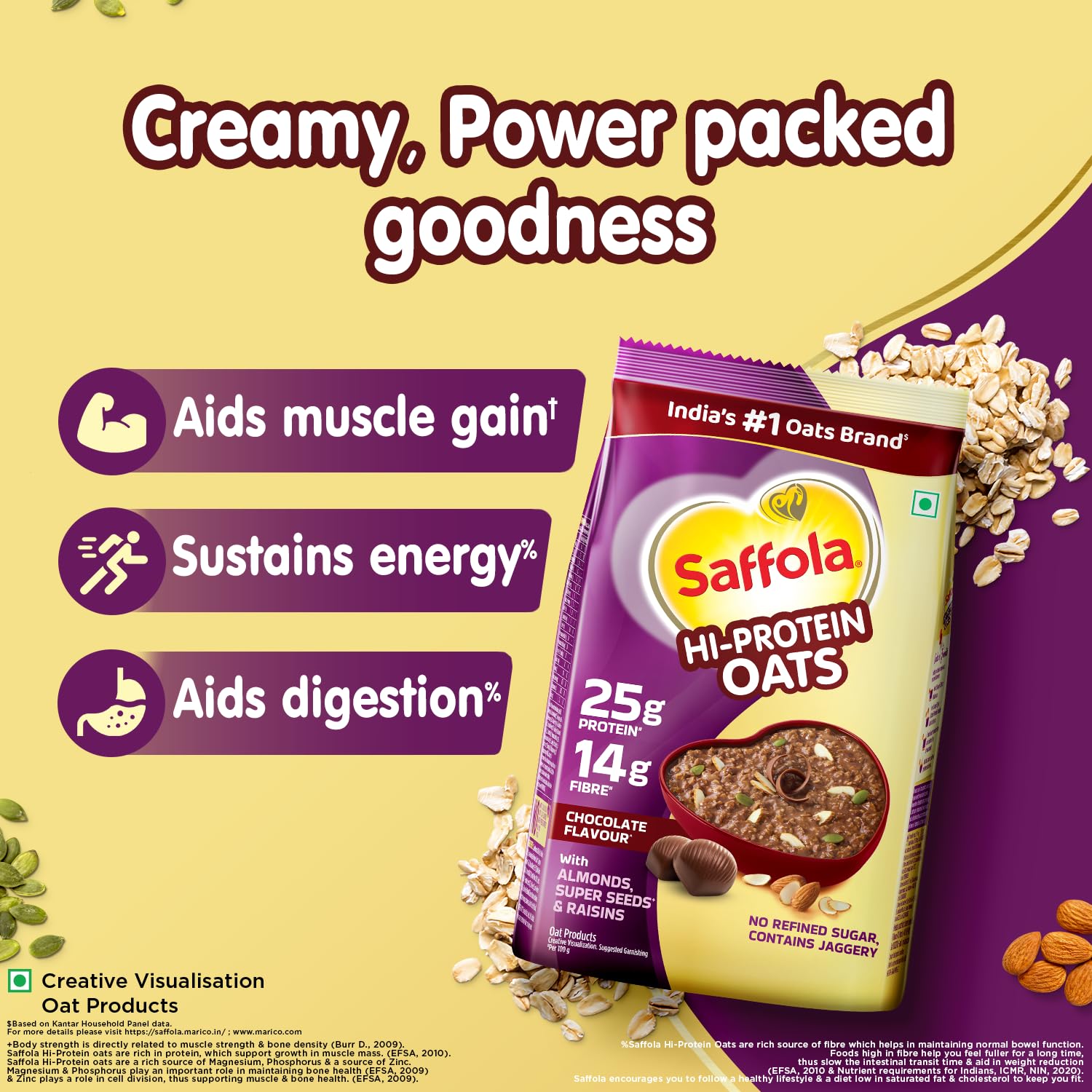 Saffola 25g High Protein Oats | 14g High Fibre | 1kg | Chocolate flavour | No Refined Sugar |