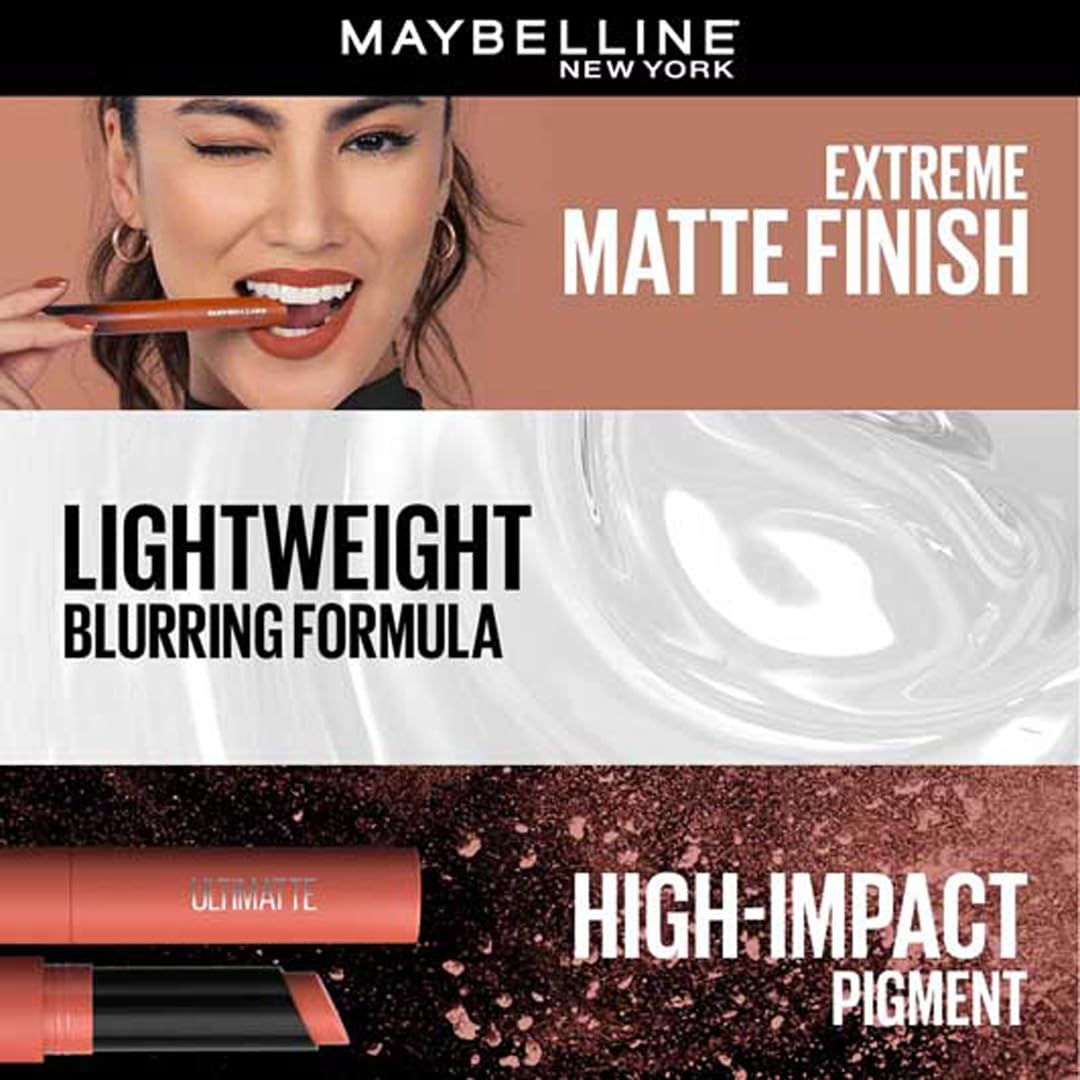 Maybelline New York Lipstick, Matte Finish, Bold Colour, Enriched With Jojoba Oil, Color Sensational Ultimattes, 699 More Buff, 1.7 g