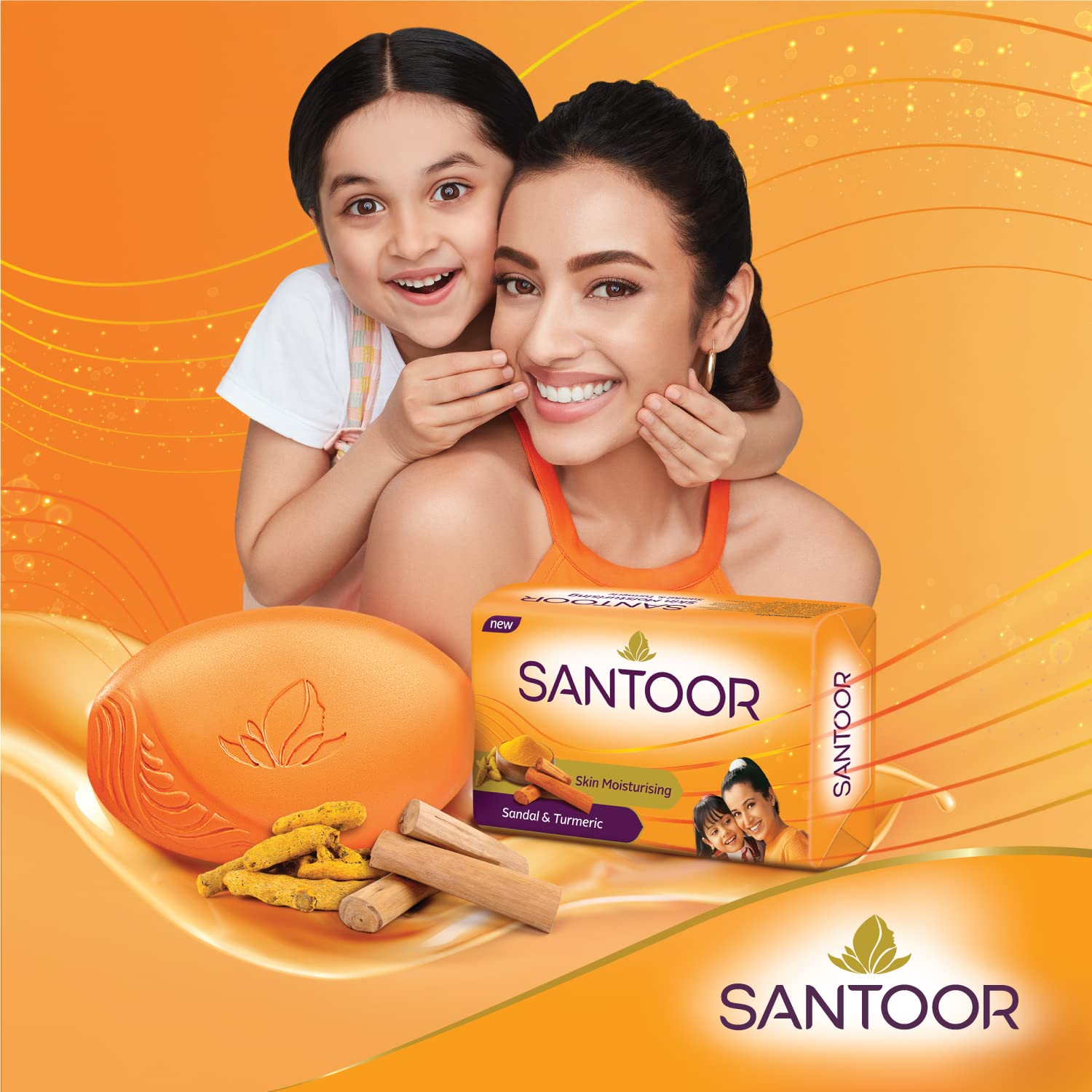 Santoor Sandalwood and Turmeric Bath Soap for Younger Looking and Glowing Skin, Combo Offer, 125 g (Pack of 16)