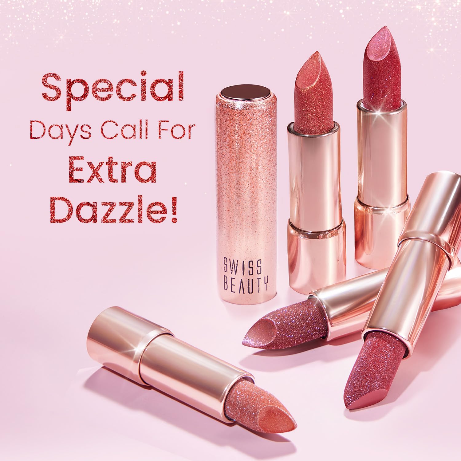 Swiss Beauty More Than Glitter Lipstick | Glittery Finish | Nourishing | With Vitamin C | One Swipe Smooth Glide | Shade- 3 Glimmer Coral, 3gm