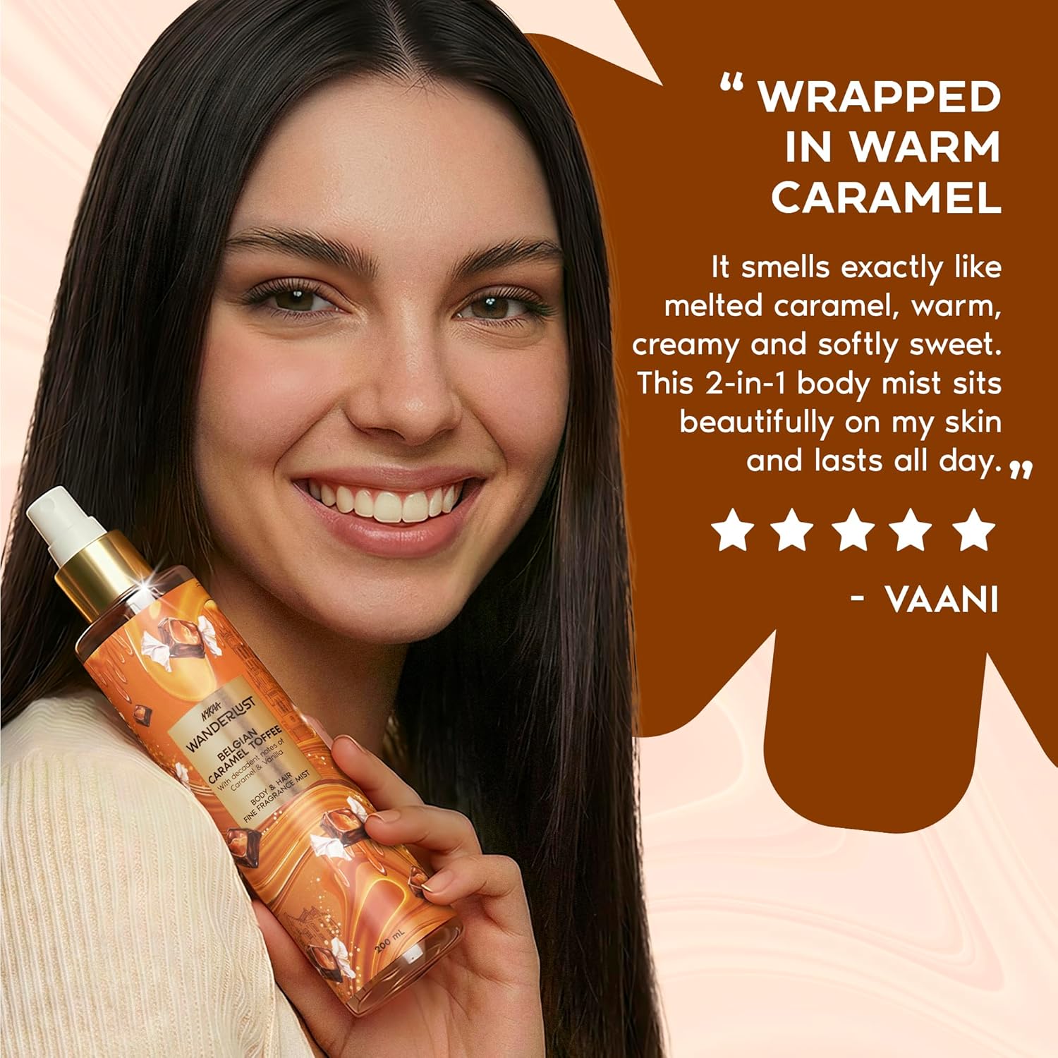 Nykaa Wanderlust Belgian Caramel Toffee Body & Hair Fine Fragrance I Perfume Mist for Women – 200 ml I