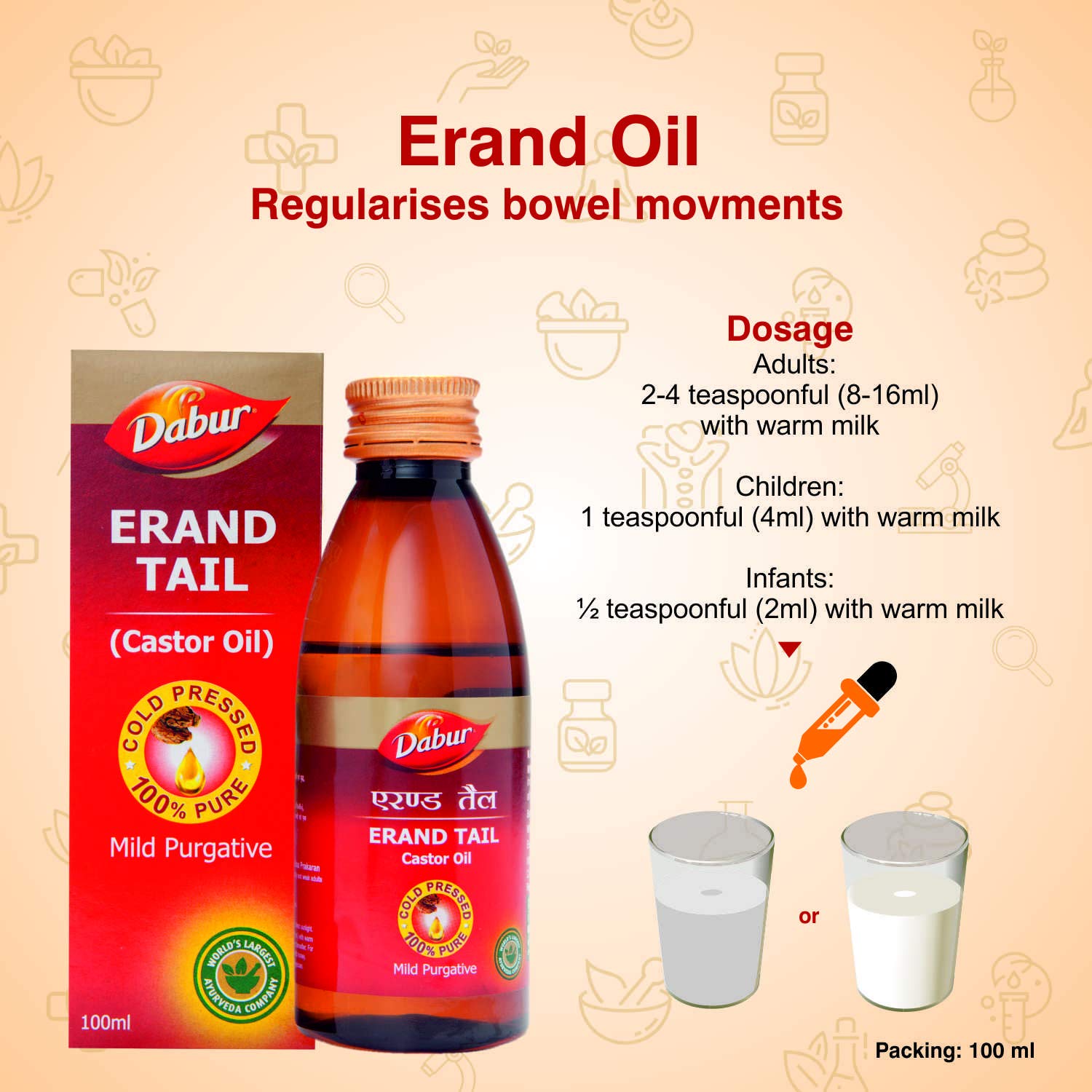 Dabur Ayurvedic Erand Tail (Castor Oil) (100ml) for children constipation