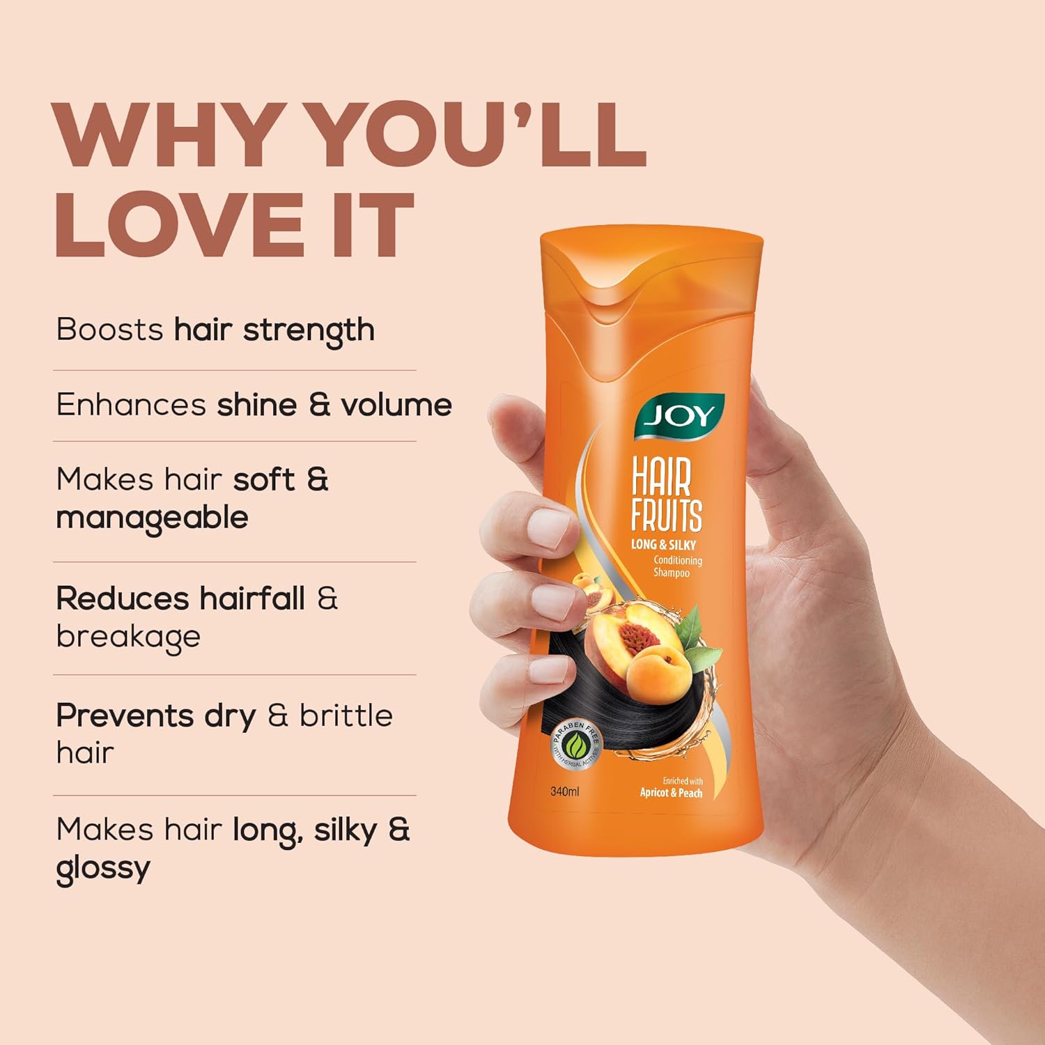 Joy Apricot & Peach Conditioning Shampoo for Growing Long & Silky Hair (340ml x 2)