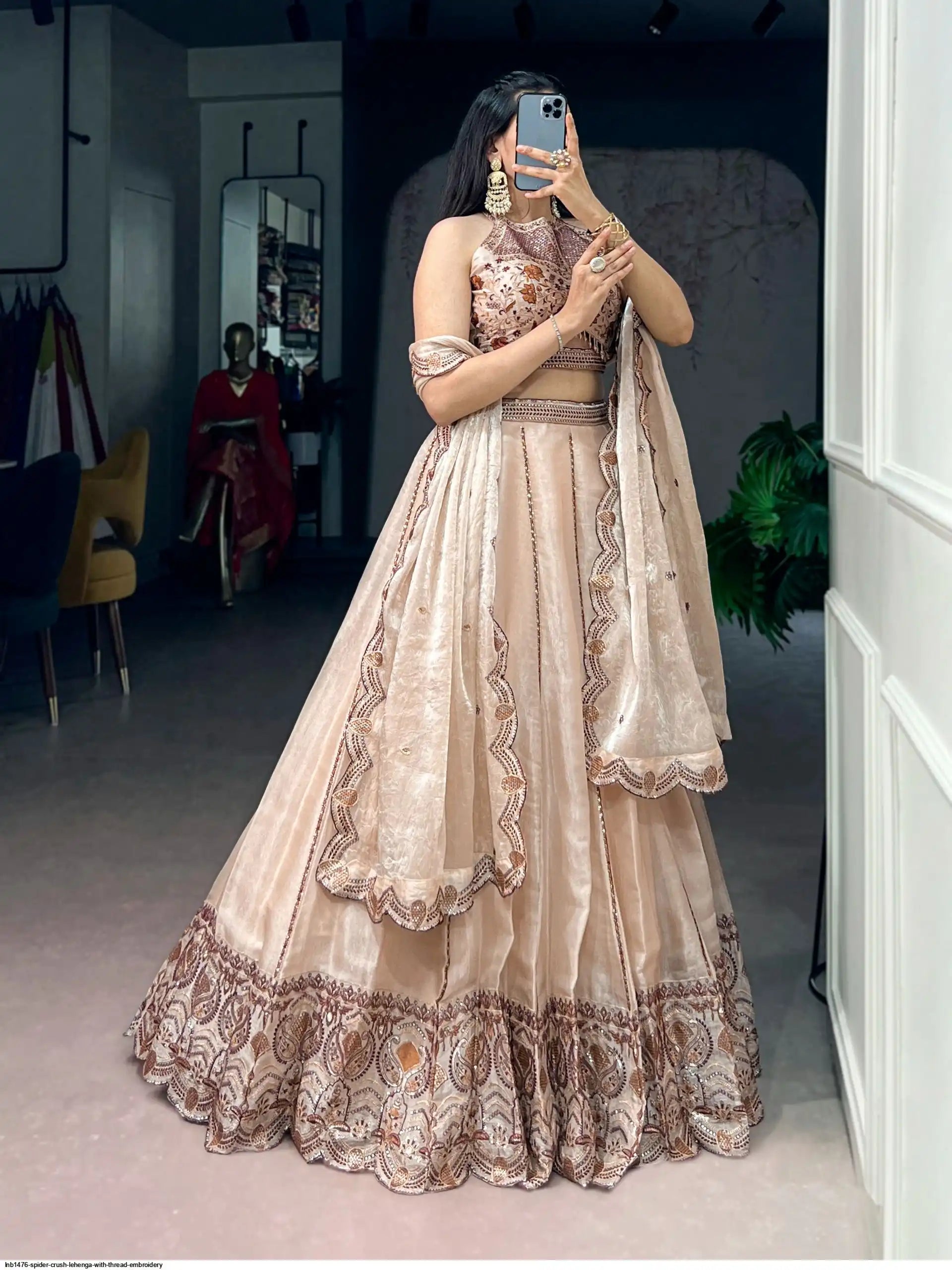LNB1476 SPIDER CRUSH LEHENGA WITH THREAD EMBROIDERY