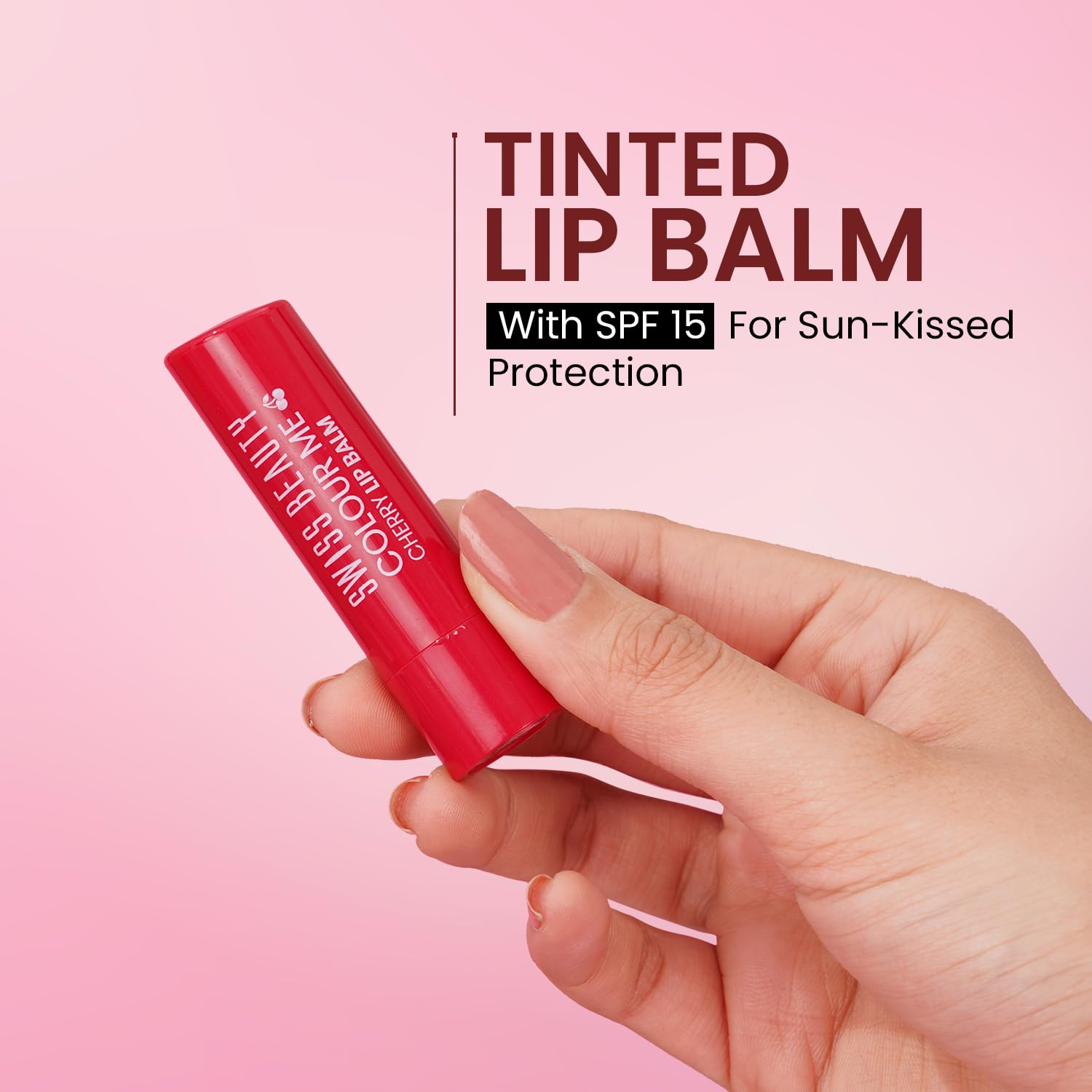 Swiss Beauty 2in 1 Tint Me On Lip Balm |Lip Colour and Lip Care | For Dry & Chapped Lips with Cocoa Butter | Hydrating and moisturizing Lip Balm | Shade - Cherry Pop, 4.5g