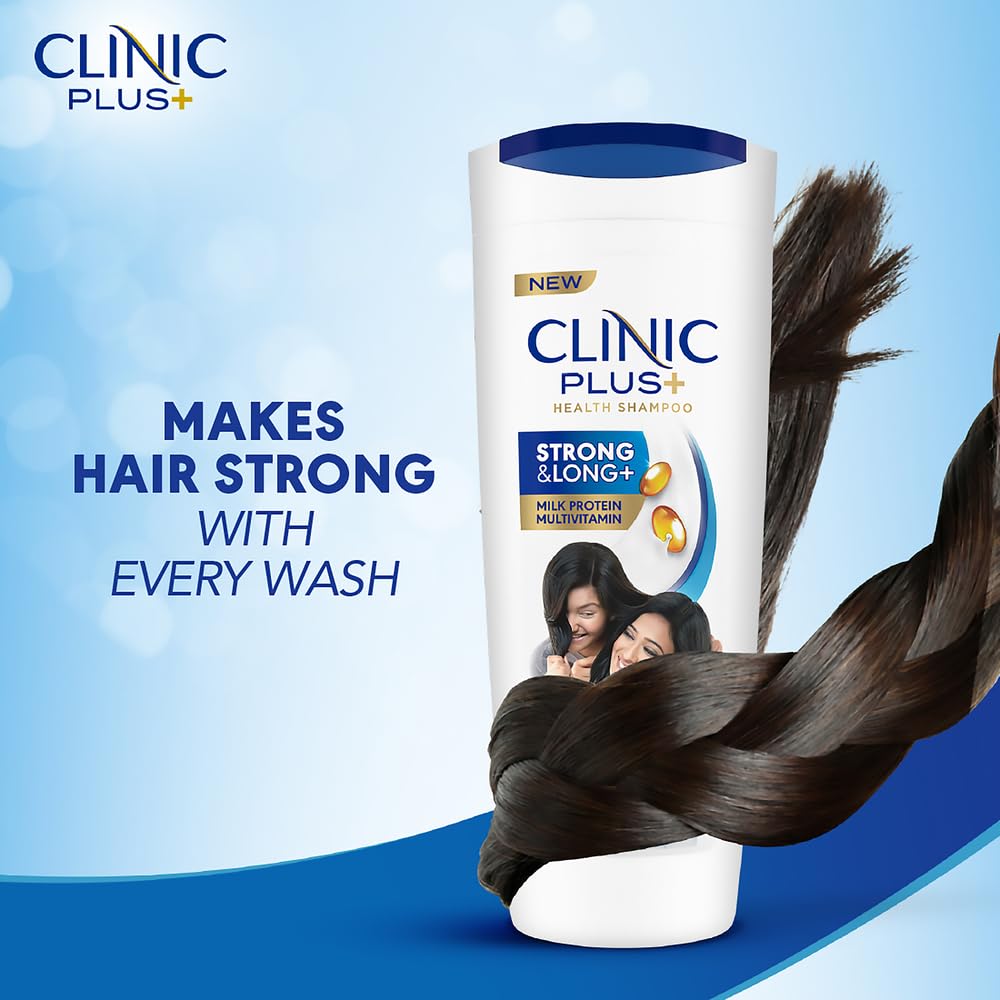 Clinic Plus Strong & Long Shampoo 355Ml, With Milk Proteins & Multivitamins For Healthy And Long Hair - Strengthening Shampoo For Hair Growth