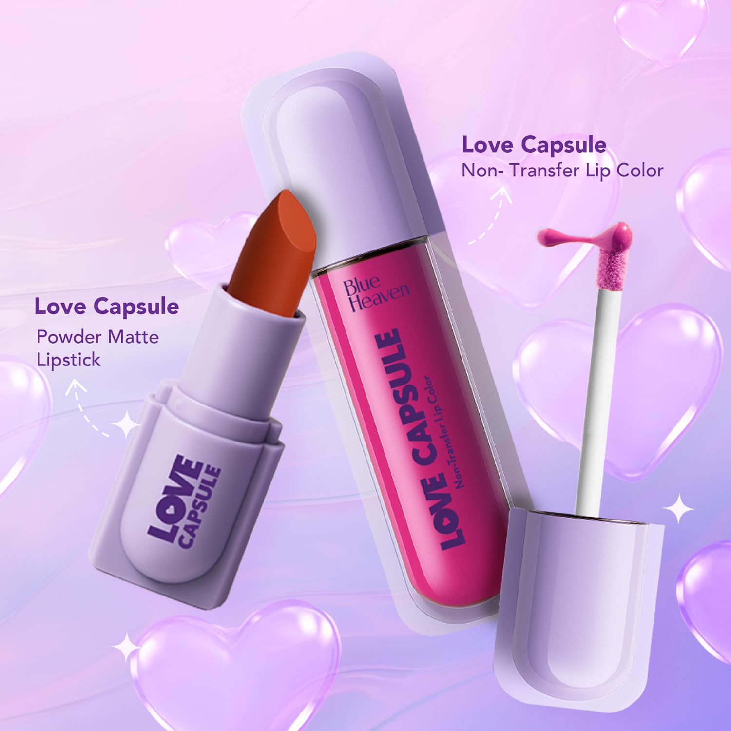 Blue Heaven Love Capsule Non Transfer Lip Colour | Intense Color Payoff | Long Lasting | One Swipe Formula | Liquid lipstick Waterproof & Smudge Proof | Exclusive Pink, 5ml