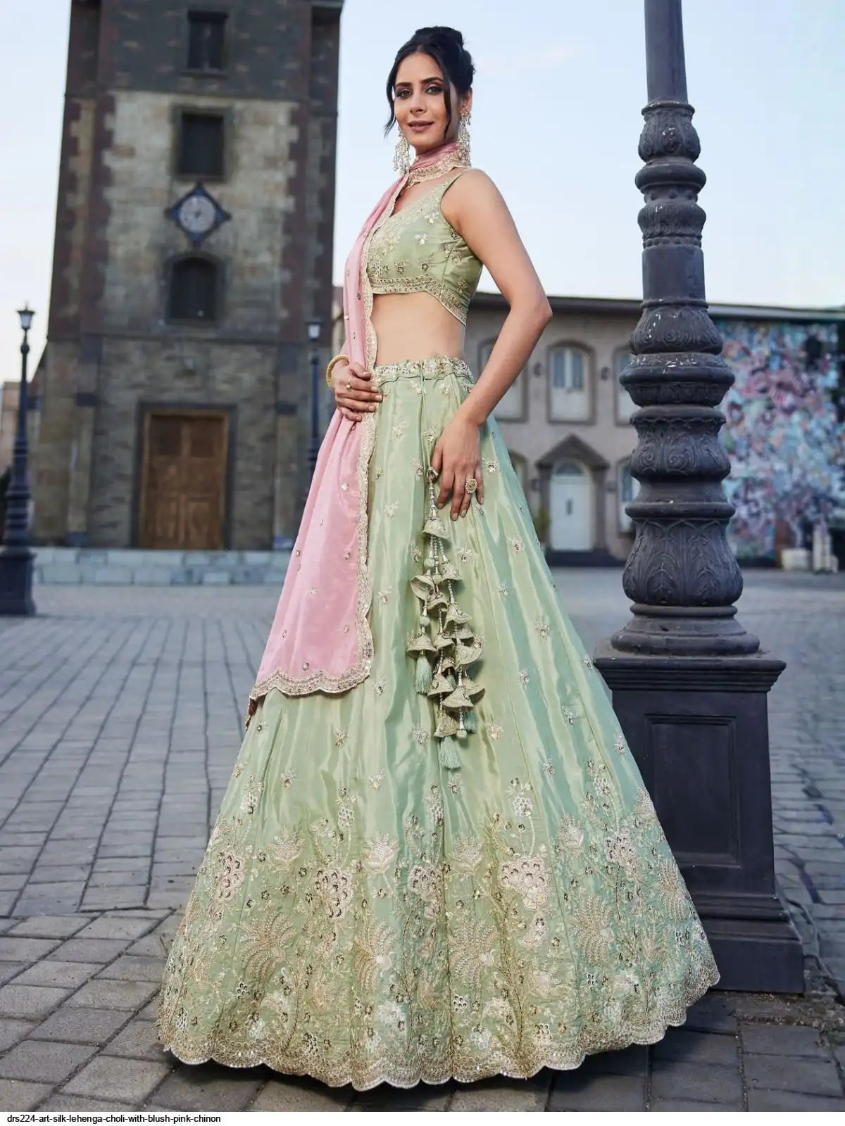 DRS224 ART SILK LEHENGA CHOLI WITH BLUSH PINK CHINON