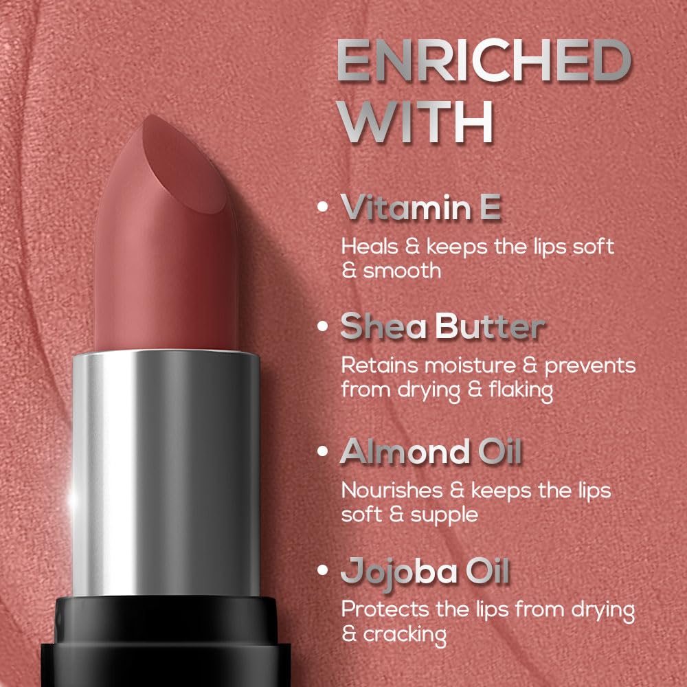 RENEE Prime Matte Lipstick - Velvet Mauve, Lightweight & Long-Lasting Formula, Creamy Matte Finish, One Swipe Application, Non-Drying, Vitamin E Infused, 4.5Gm