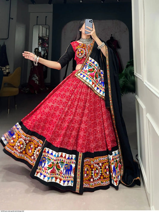 LNB1693 PURE COTTON GAMTHI WORK LEHENGA CHOLI