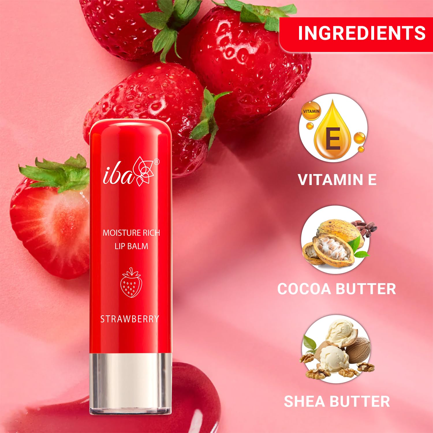 Iba Pure Lips Moisture Rich Lip Balm - Strawberry 4.5 g