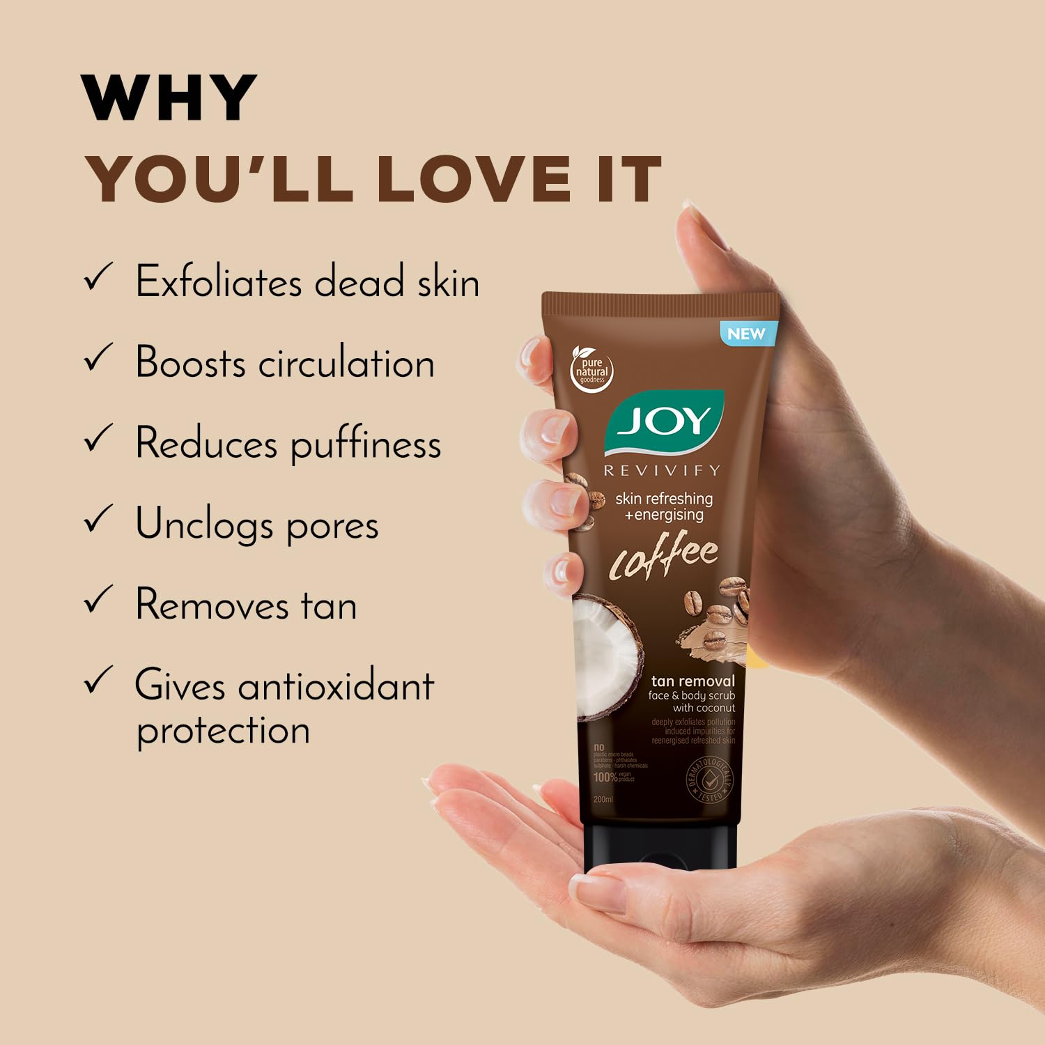 Joy Exfoliating Coffee Face & Body Scrub for Men & Women (200gm)