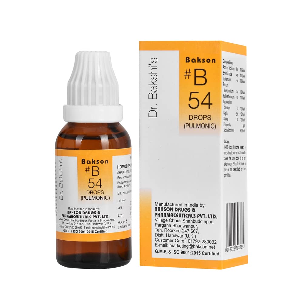Bakson B54 Pulmonic Drops (30ml) For Breathlessness, chest pain due to dry cough, Hawking, sore throat