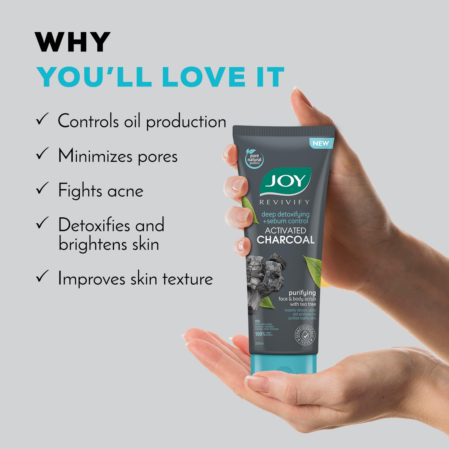 Joy Exfoliating Charcoal Face Scrub for Men & Women (200gm)