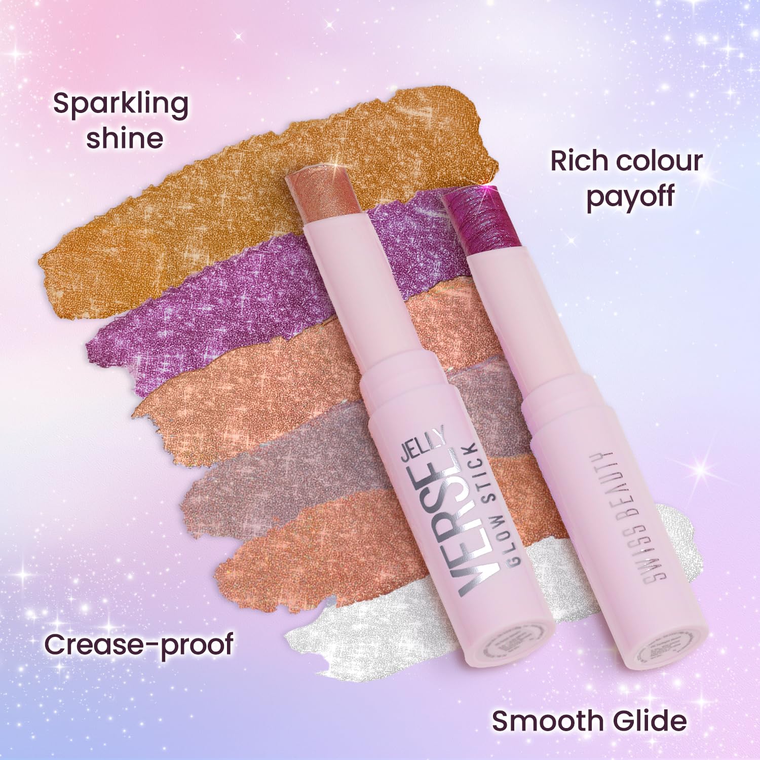 Swiss Beauty Jelly Verse Eyeshadow Glow Stick | Rich Colour Payoff | Crease-Proof | Sparkling Shine | 6 Stellar Shades | Shade- 6. Twilight Beam, 3g