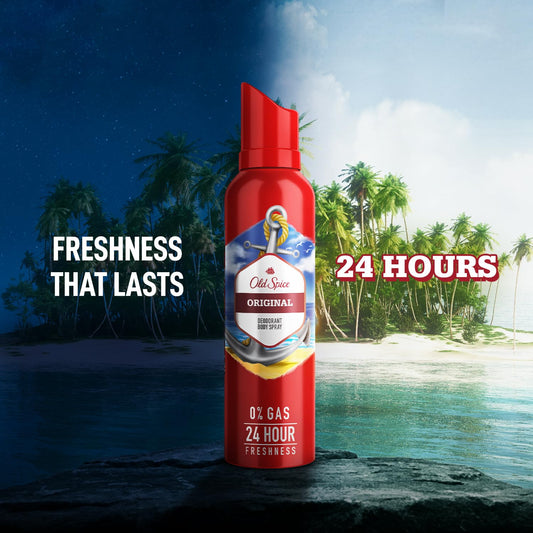 Old Spice Original No Gas 24 hour Long Lasting Freshness Deodorant Perfume Body Spray For Men, 140ml
