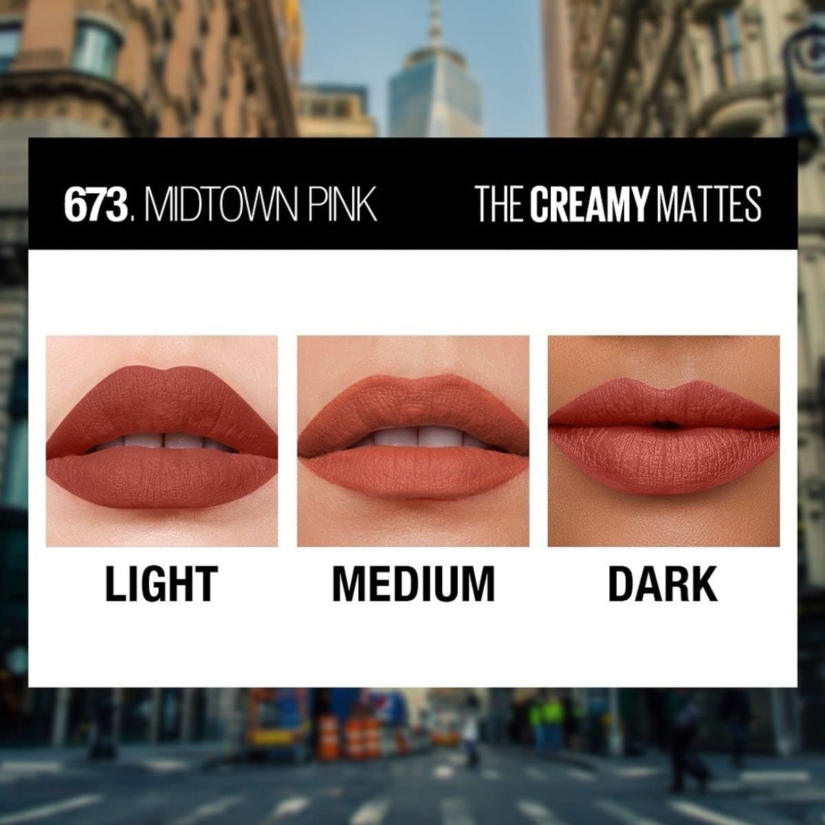 Maybelline New York Color Sensational Creamy Matte Lipstick lasts up to 12 Hours, Hydrate Lips, Creamy Lipstick with Shea Butter, Available in 42 different Shades - 673 Midtown Pink, 3.9g