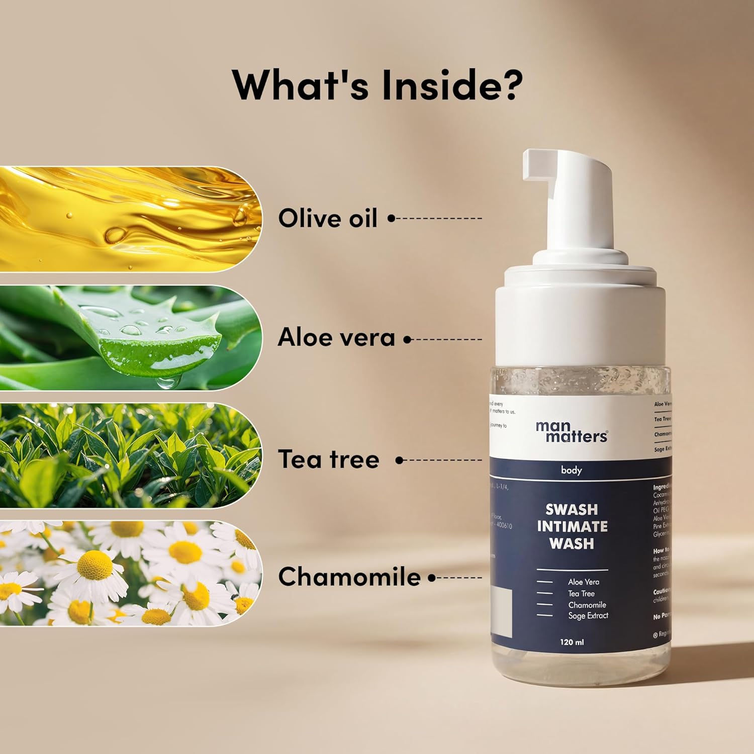 Man Matters Intimate Wash with Aloe Vera, Tea Tree for Men Anti Bacterial, Anti Itch, Anti Odour | Better Private Parts Hygiene| pH Balanced Intimate |120 ml