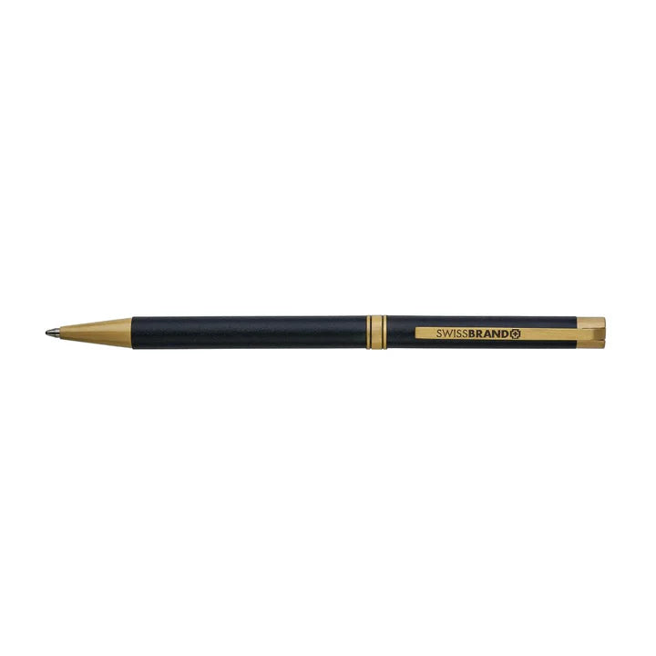 SWISSBRAND Glide 2529 Matte black gold Ballpoint Pen with gold trim.