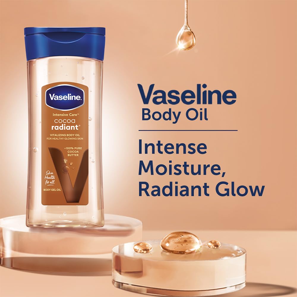 Vaseline Intensive Care Cocoa Radiant Body Oil | With Cocoa Butter | Non-Greasy Formula for Dry Skin | 200 ML