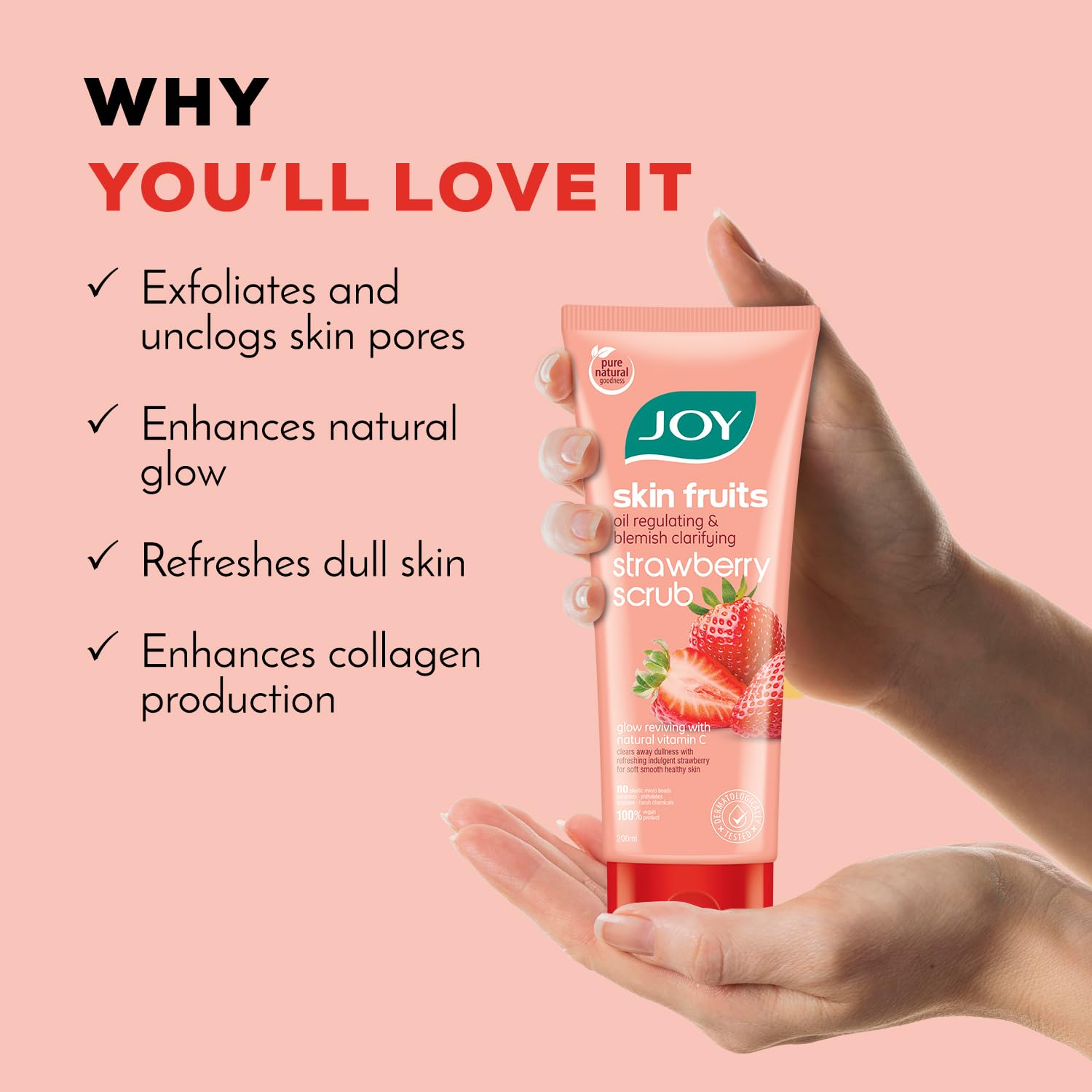 Joy Strawberry Face & Body Scrub for Blackhead Removal & Oil Control - 200gm