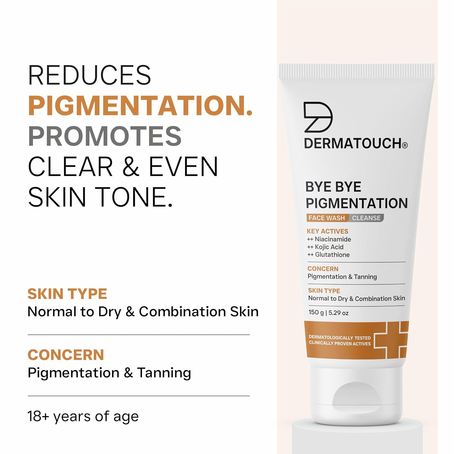 DERMATOUCH Bye Bye Pigmentation Face Wash | Niacinamide, Kojic Acid & Glutathione | For Tan and Anti-Pigmentation | Dermatologist Tested | For Men & Women | 150g
