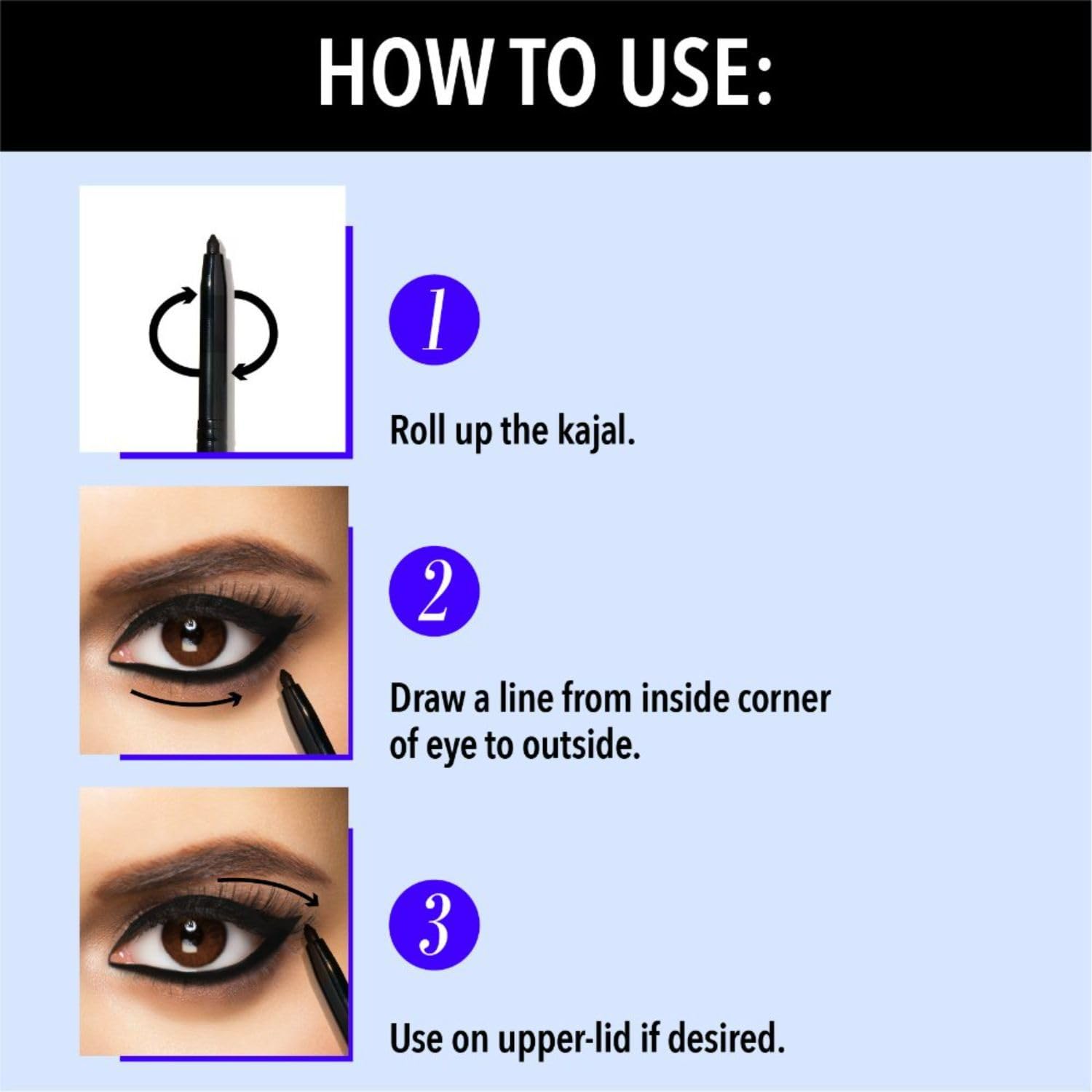 Blue Heaven 24HR Stay Kajal | Jet Black for Women | Smudge Proof Long Lasting | Eye Makeup Kajal Pencil | 0.30g