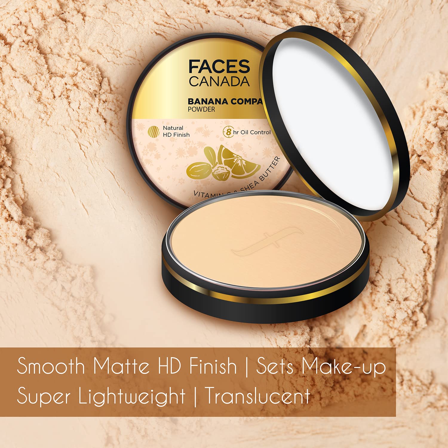 FACESCANADA Banana Compact Powder For All Skin Types 9G|8Hr Oil Control Complexion Enhancer|Smooth Matte HD Finish|Translucent Powder Sets Makeup|Blurs&Conceals|Radiant Flawless Skin|Vitamin C,Cream