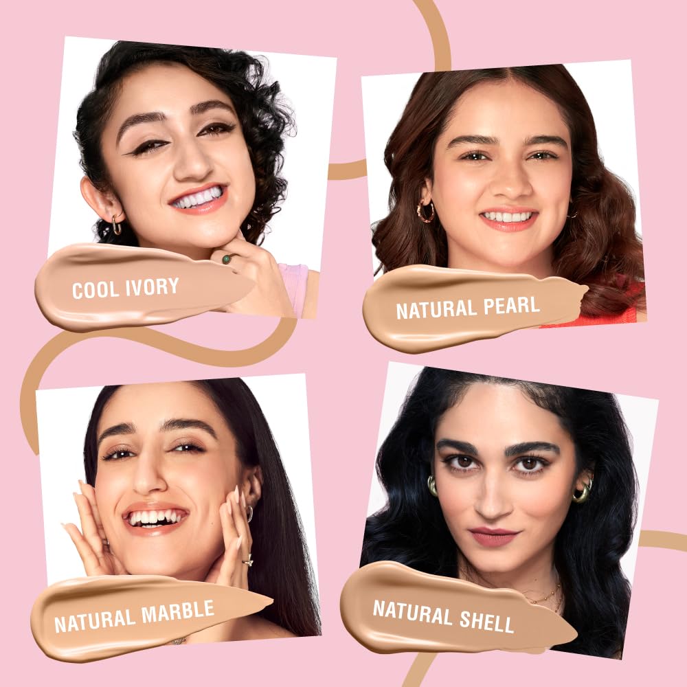 ELLE 18 Get Even Foundation, Natural Marble, Matte Finish, 27 ml, for Long-Lasting Radiance, with SPF 40 & Vitamin E, Medium to Buildable Coverage, Moisturising Formula, 27 ml