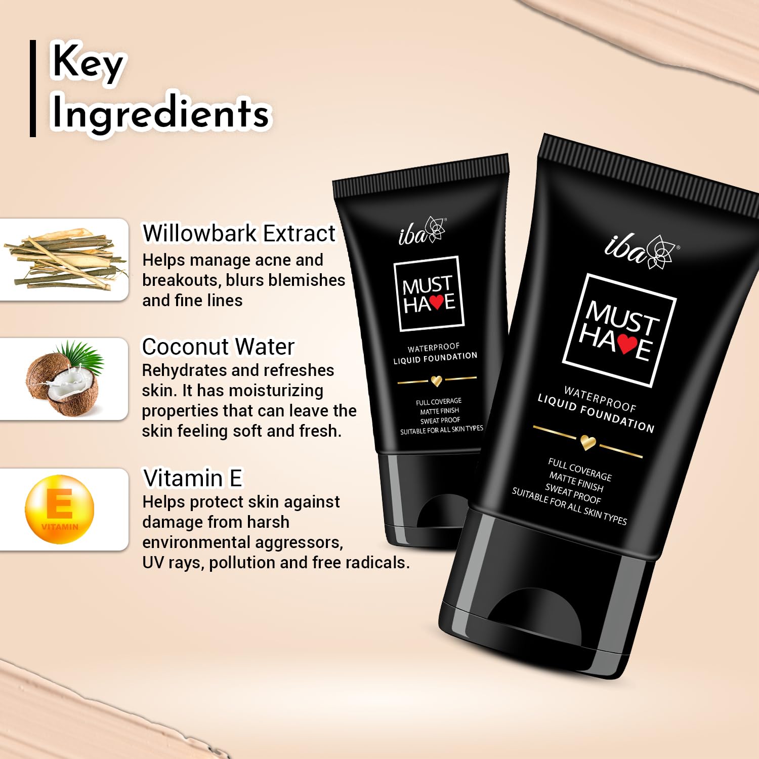 Iba Must Have Waterproof Liquid Foundation - Medium Beige, 30ml