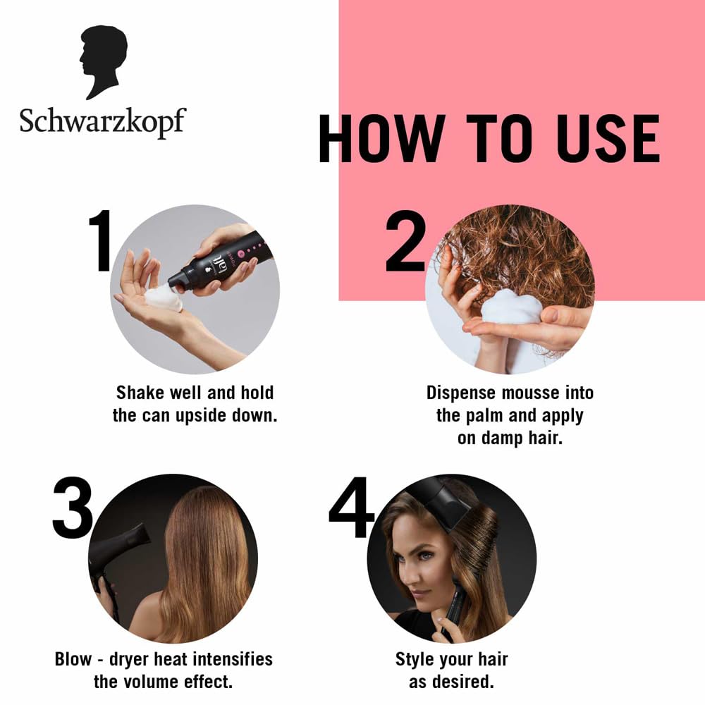 Schwarzkopf TAFT Power Hold 5 Hair Mousse, Lasts 24 Hours, Cashmere-Like Softness, With No Stickiness, Heat Protection, Silicone Free, Lightweight Styler To Controls Frizz And Provides Shine, 200Ml